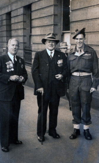 Captain Frank Page MC (centre), Anzac Day march, year unknown. Creator: Unknown.
