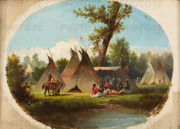 Assiniboin Encampment on the Upper Missouri, between 1860 and 1870. Creator: John Mix Stanley.