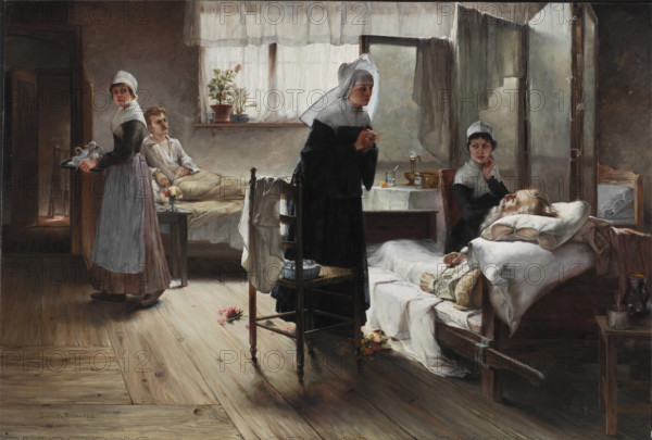 Evangeline Discovering her Affianced in the Hospital, between 1887 and 1889. Creator: Samuel G Richards.