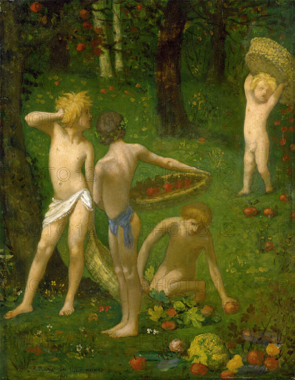 Children in an Orchard / Autumn, 1871. Creator: Pierre Puvis de Chavannes.