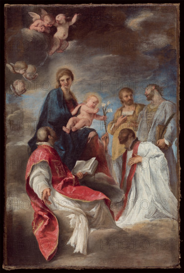The Madonna and Child with Saints Ignatius of Loyola, Francis Xavier, Cosmas and Damian, 1629. Creator: Andrea Sacchi.