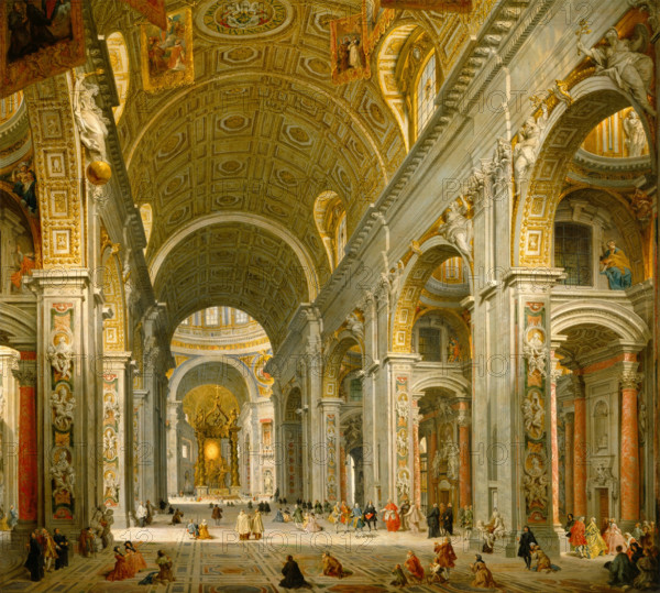 Interior of St. Peter's, Rome, 1750. Creator: Giovanni Paolo Panini.