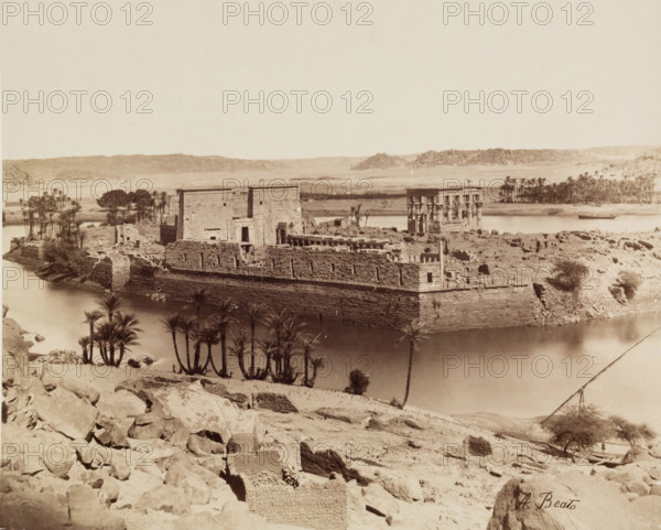 View of the Island of Philae from the South West, between 1860 and 1903. Creator: Antonio Beato.