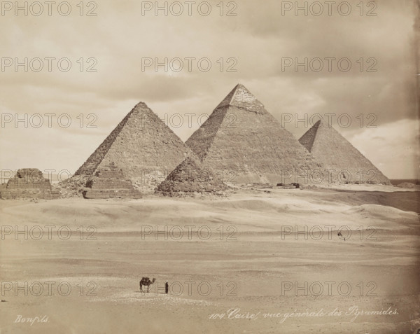 The Pyramids at Giza, 19th century. Creator: Maison Bonfils.