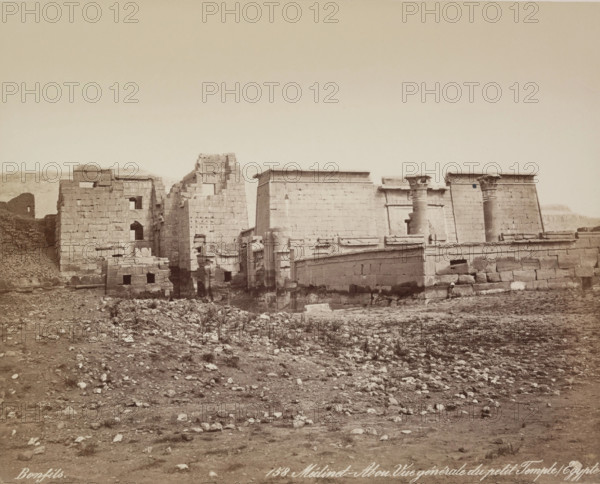 Madinet Habu, General View of Mortuary Temple of Ramesses III. Luxor, West Bank, 19th century. Creator: Maison Bonfils.
