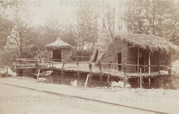 Habitations of Lake Dwellers, Habitations of Man, Universal Exposition, Paris, 1889. Creator: Unknown.