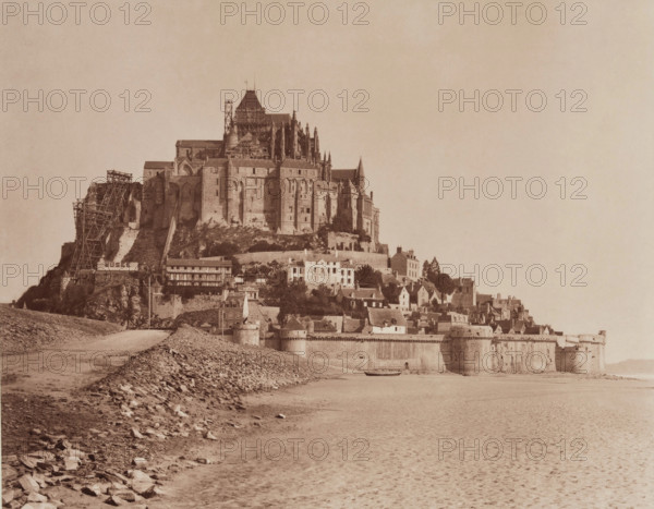 Mont Saint-Michel, between 1867 and 1870. Creator: Adolphe Braun.