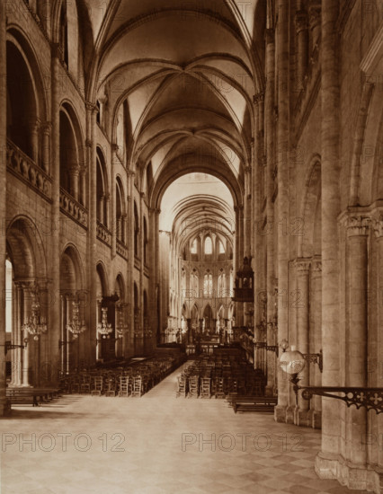 Interior, Church of Sainte-Étienne, Caen, France, between 1867 and 1870. Creator: Adolphe Braun.