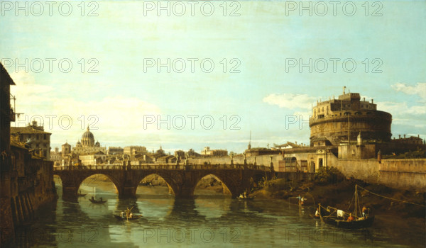 View of the Tiber in Rome with the Castel Sant'Angelo, 1743 or 1744. Creator: Bernardo Bellotto.