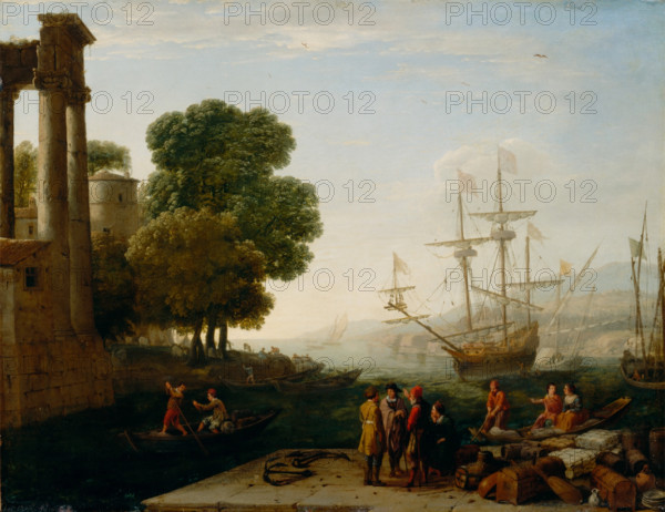 A Seaport at Sunset, 1643. Creator: Claude Lorrain.