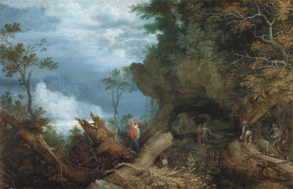 Mountainous Landscape with an Entrance to a Mine, c.between 1612 and 1613. Creator: Roelandt Savery.