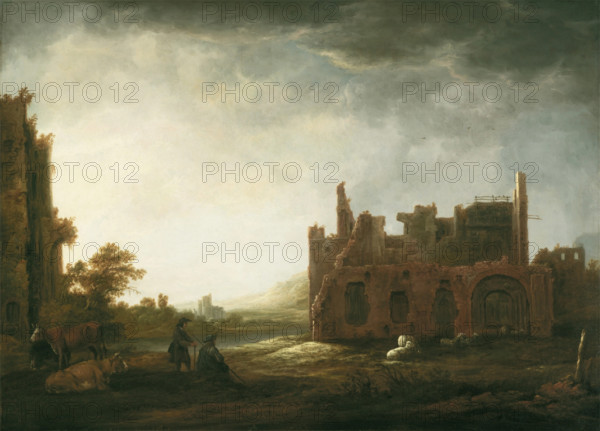 Landscape with the Ruins of Rijnsburg Abbey, c1645. Creator: Aelbert Cuyp.
