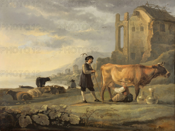 Landscape with Maid Milking a Cow, c1655. Creator: Aelbert Cuyp.