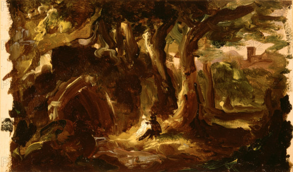 Wooded Landscape with Figures, 1837 or 1838. Creator: Thomas Cole.