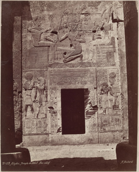 Bas Relief on Temple of Seti I at Abydos, late 19th century. Creator: Henri Bechard.