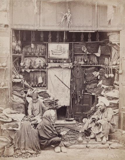 Tobacco and Pipe Shop, Cairo, 19th century. Creator: Pascal Sébah.