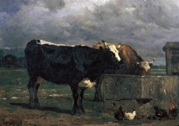 Cattle at the Trough, c1840-1860. Creator: Constant Troyon.