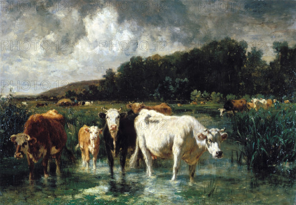 Landscape with Cattle, c1850-1890. Creator: Emile van Marcke de Lummen.