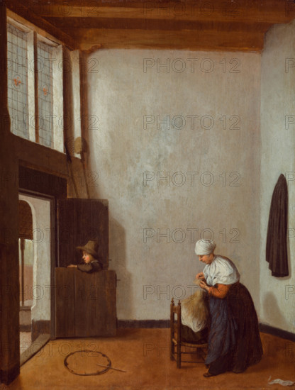 Interior with a Woman Combing a Little Girl's Hair, between 1654 and 1662. Creator: Jacobus Vrel.