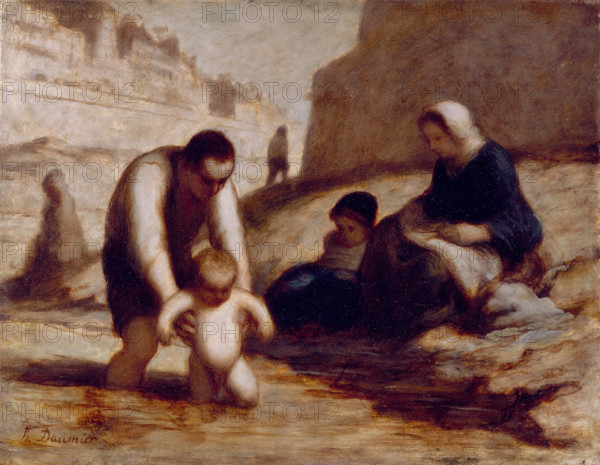The First Bath, c1840-1878. Creator: Honore Daumier.
