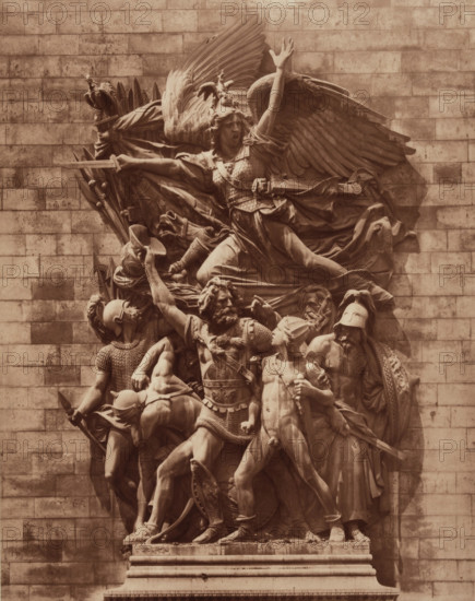 The Departure of the Volunteers of 1792, Arch of Triumph, Paris, by F. Rude, between 1867 and 1870. Creators: Adolphe Braun, Francois Rude.