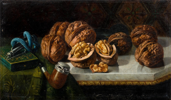 Still Life with Walnuts and Meerschaum, c1850-1890. Creator: Jose Felipe Parra.