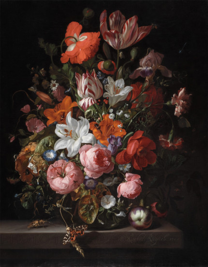 Flowers in a Glass Vase, 1704. Creator: Rachel Ruysch.