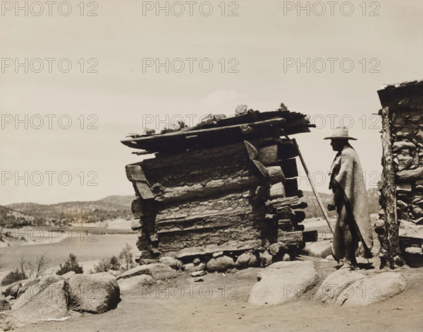 Untitled (Man with Wooden Structure, New Mexico), c.between 1920 and 1940. Creator: Guillermo Bravo.