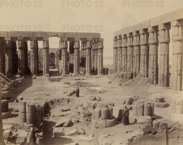 Inside First Court, Temple of Luxor, Looking South. Luxor, East Bank., between 1860 and 1903. Creator: Antonio Beato.