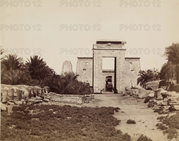 Avenue of the Sphinxes and Ptolemaic Gate, Temple of Karnak. Luxor, East Bank, between 1860 and 1903 Creator: Antonio Beato.