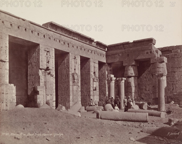 Madinet Habu, Second Court of the Mortuary Temple of Ramesses III. Luxor, West, late 19th century. Creator: Henri Bechard.