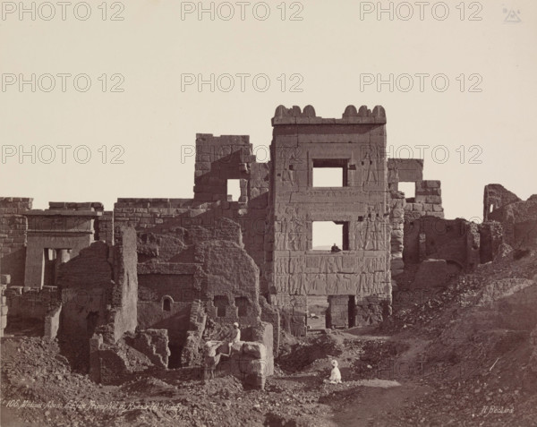 Madinet Habu, Interior of the Entrance Gate of Mortuary Temple of Ramesses III, late 19th century. Creator: Henri Bechard.