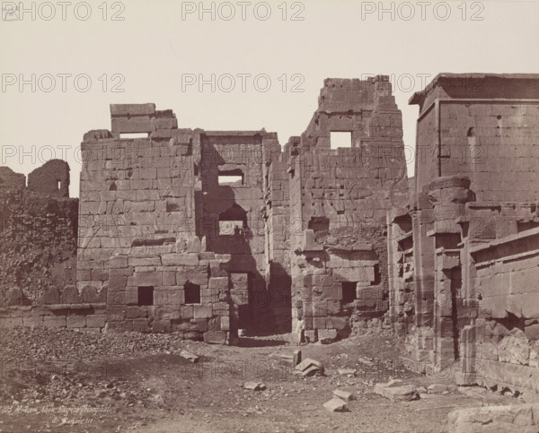 Madinet Habu, Exterior of the Entrance Gate of Mortuary Temple of Ramesses III, late 19th century. Creator: Henri Bechard.