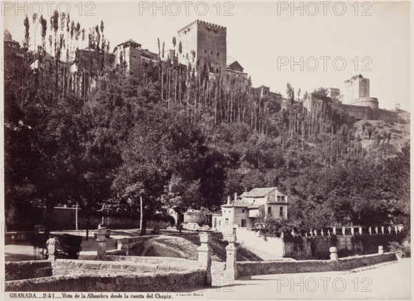 View of the Alhambra on the Hill of the Chapiz, Granada, between 1875 and 1892. Creator: Juan Laurent.