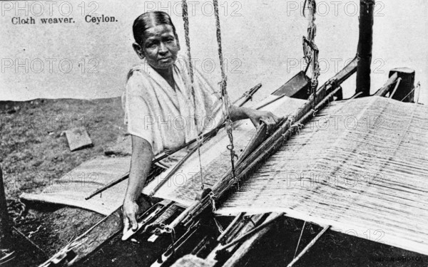 Cloth weaver in Ceylon (Sri Lanka). Creator: Unknown.