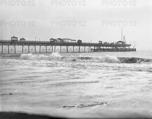 Pier with whale skeleton, Boscombe Pier, Boscombe Spa, Bournemouth, Dorset, c1900. Creator: Robert Augustus Henry L'Estrange.
