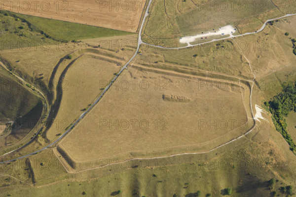 Bratton Castle, a bivallate Iron Age hillfort earthwork, a Neolithic..., Westbury, Wiltshire, 2022. Creator: Damian Grady.