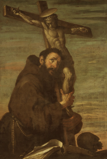 St Francis of Assisi embracing a crucifix, early 17th century. Creator: Bernardo Strozzi.