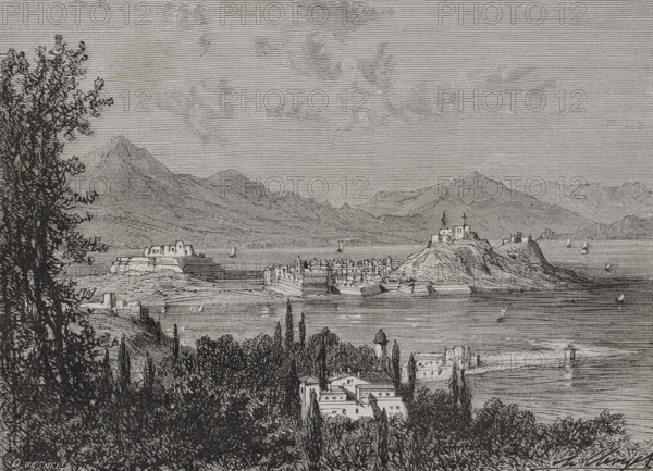 General view of the island of Corfu, 1879. Creator: Desire Mathieu Quesnel.