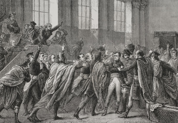 Napoleon on the 18th Brumaire in the Council of Five Hundred, the chamber of legislative…, 1879.  Creator: Paul Perrichon.