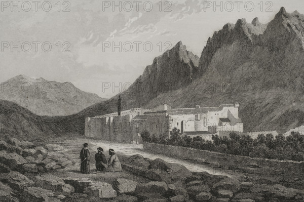 Saint Catherine's Monastery, at the foot of Mount Sinai, 1840. Creator: Charles Nicolas Ransonnette.