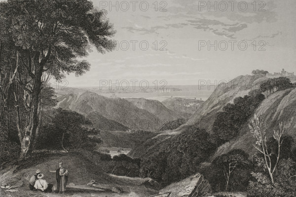Panoramic view of Mount Lebanon, 1840. Creator: Charles Nicolas Ransonnette.
