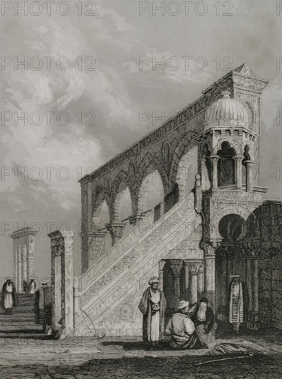 Pulpit on the platform of the Mosque of Omar, Jerusalem, 1840.  Creator: Émile Rouargue.