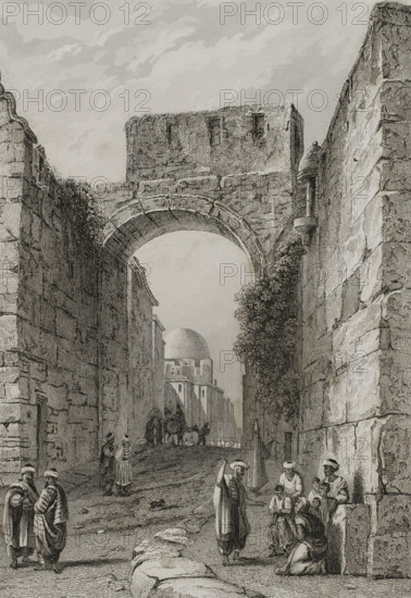 View of a city street, Jerusalem, 1840.  Creator: Charles Nicolas Ransonnette.