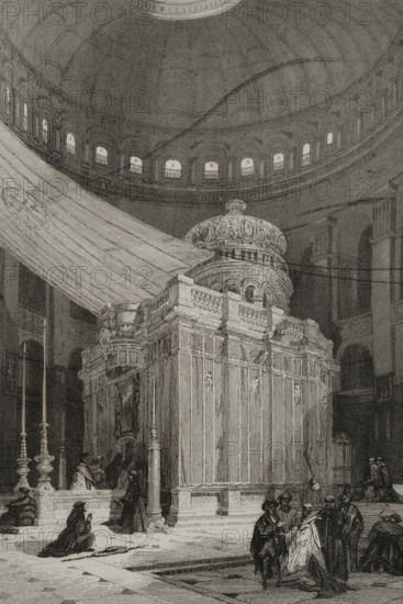 Tomb of Jesus Christ, Church of the Holy Sepulchre, Jerusalem. 1840.  Creator: Émile Rouargue.