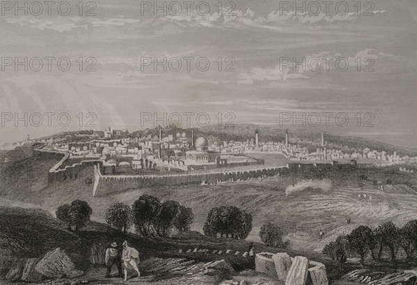 General view from the Mount of Olives, Jerusalem. 1840.  Creator: Émile Rouargue.