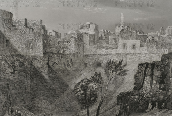 View from St Stephen's Gate, traditionally known as the Pool of Bethesda, Jerusalem. 1840. Creator: Émile Rouargue.