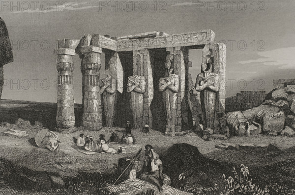 Temple of Memnon, Thebes, Egypt. 1840. Creator: Émile Rouargue.