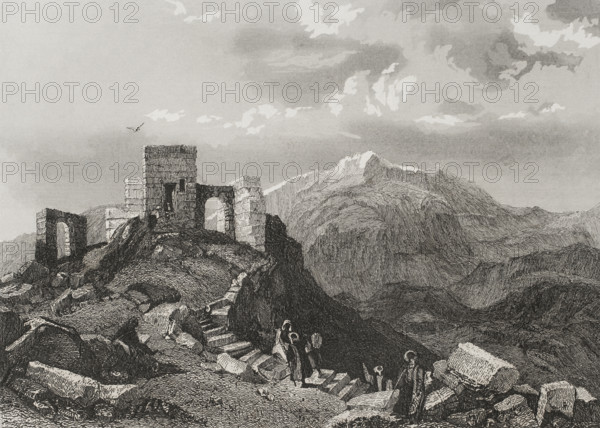 Ruins of a temple, Summit of Mount Sinai. 1840. Creator: Émile Rouargue.