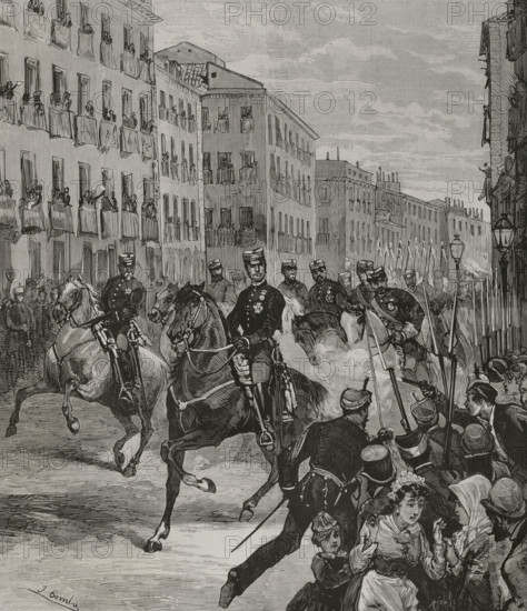 First attempt on Alfonso XII's life, as he was parading through the streets of Madrid...25 October 1 Creator: Bernardo Rico.
